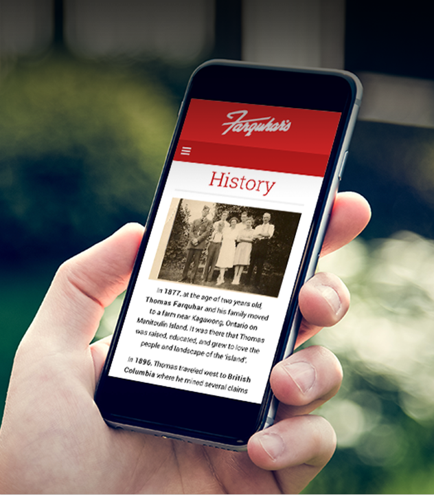 Farquhar's Mobile Website on a cellphone