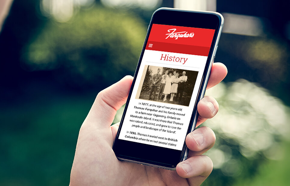 Farquhar's mobile website open on a cell phone